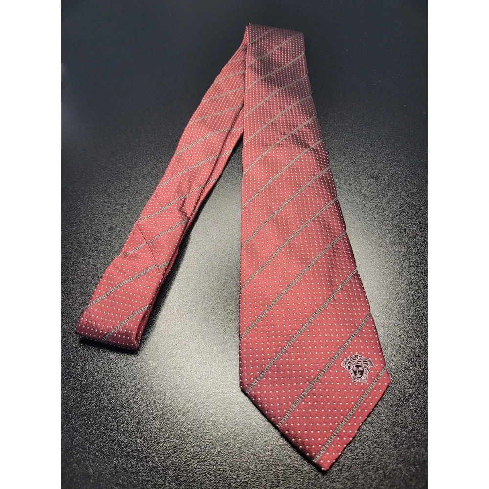 Gianni Versace Men's Necktie Red Polka Dot Silk 3